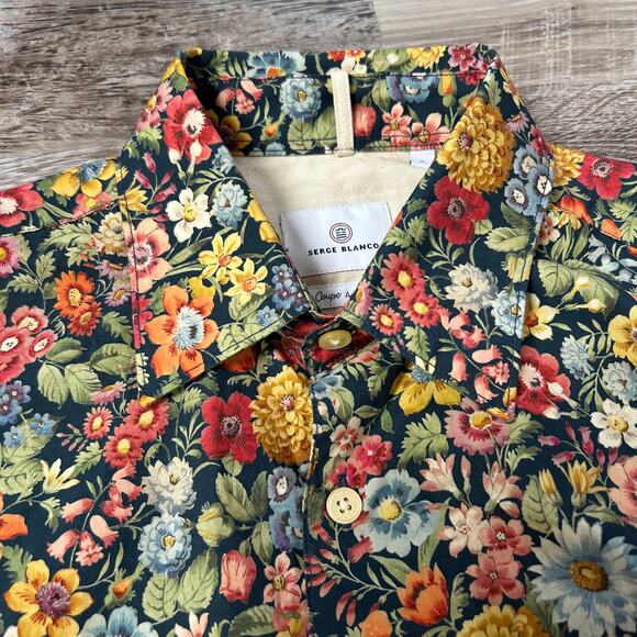 Serge Blanco Liberty Fabric Floral Shirt Navy Cotton Tailored Fit S - Picture 4 of 10